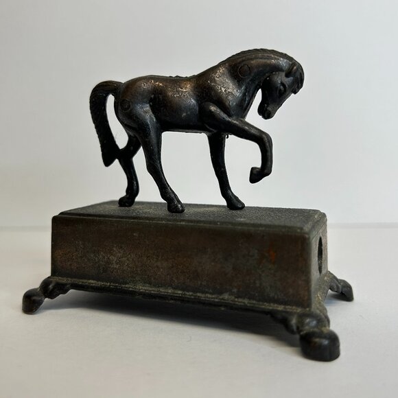 Vintage Miniature Die-Cast Metal Pencil Sharpener Horse on Pedestal - Picture 1 of 7